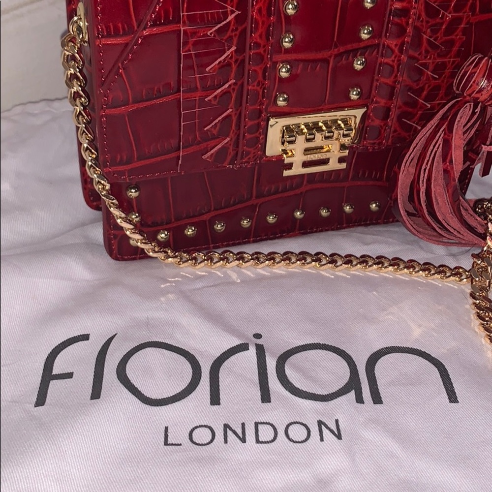 Florian London - Red Leather Satchel Gold Details